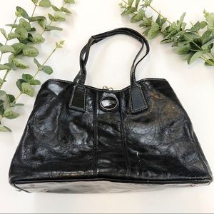 Coach Signature Patent Leather Carryall Bag Black